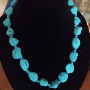 Vintage TURQUOISE Blue Marbled Stone Necklace 70'S Southwestern